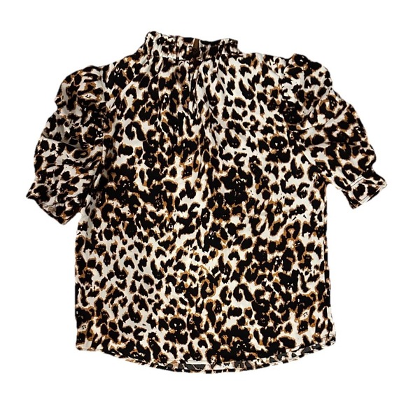 THML Boutique Women's Top Size Small Leopard Ruffle Sleeve High Neck - Picture 3 of 6